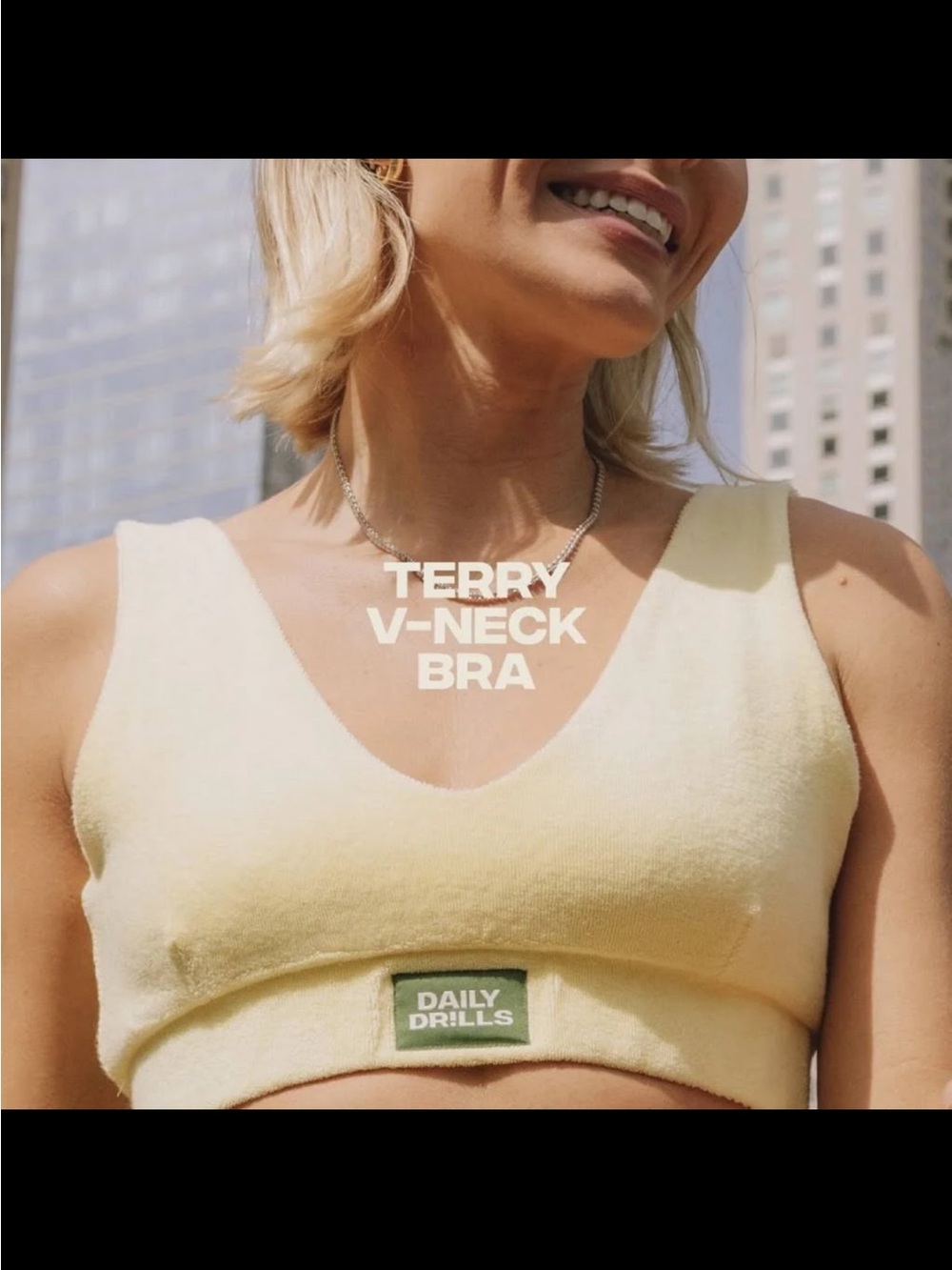 Daily Drills Terry V-Neck Crop Bra in Pale Yellow